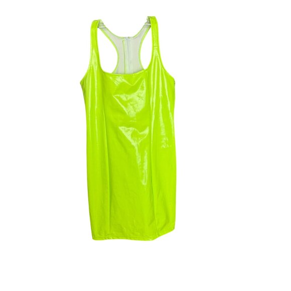 Neon Green Patent Leather Look Racerback Mini Dress Size S - Picture 2 of 5